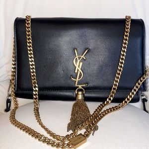 YSL Yves Saint Laurent KATE CHAIN BAG WITH TASSEL black gold chain